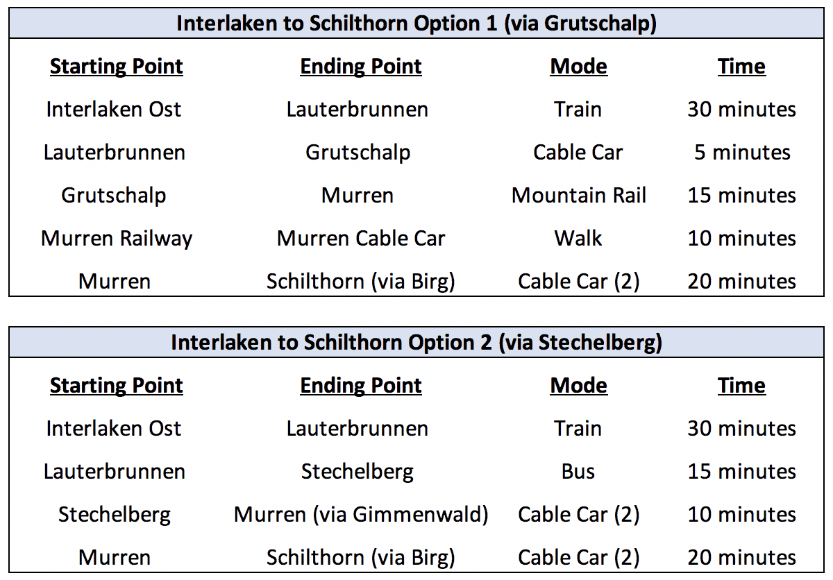 Schilthorn Logistic Options