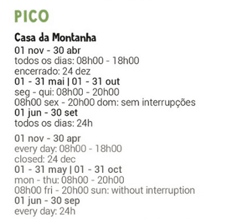 Mount Pico Opening Hours