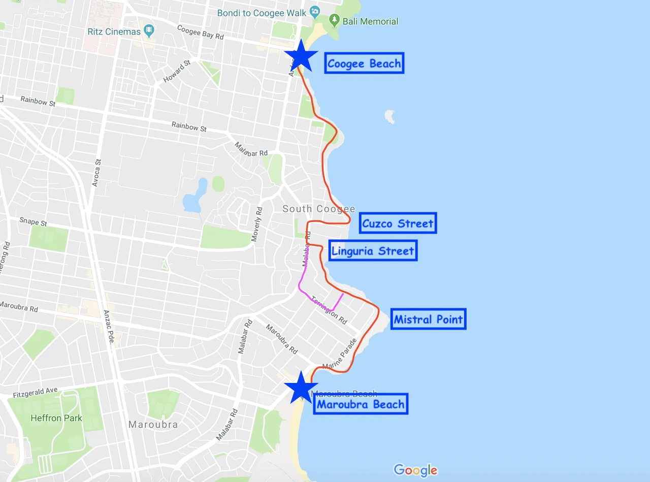 Coogee to Maroubra Map