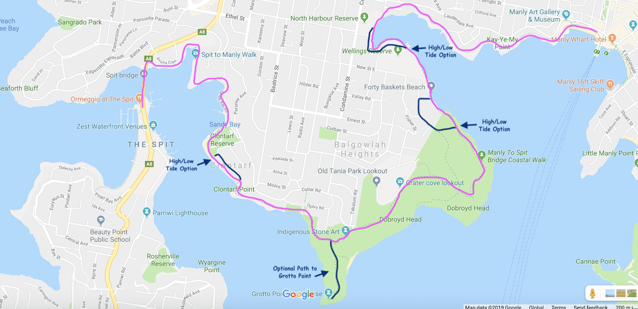 The Spit Bridge to Manly Walk Map