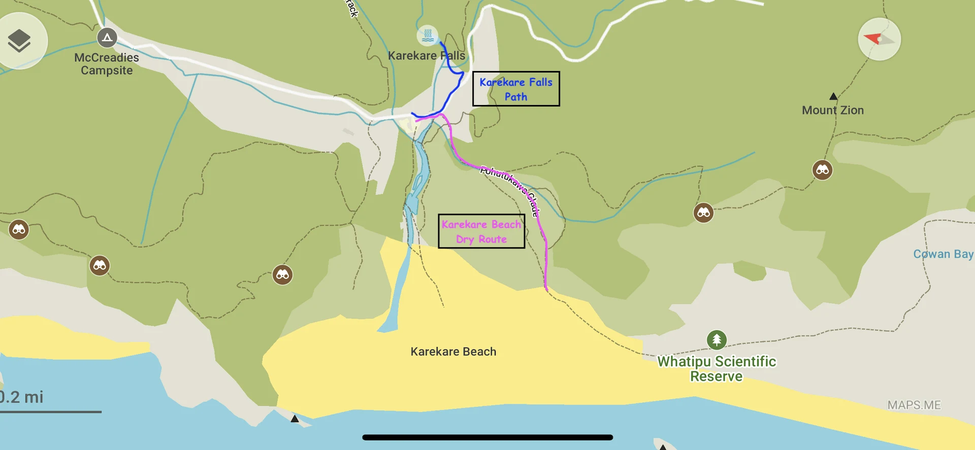 Karekare Beach and Karekare Falls Map