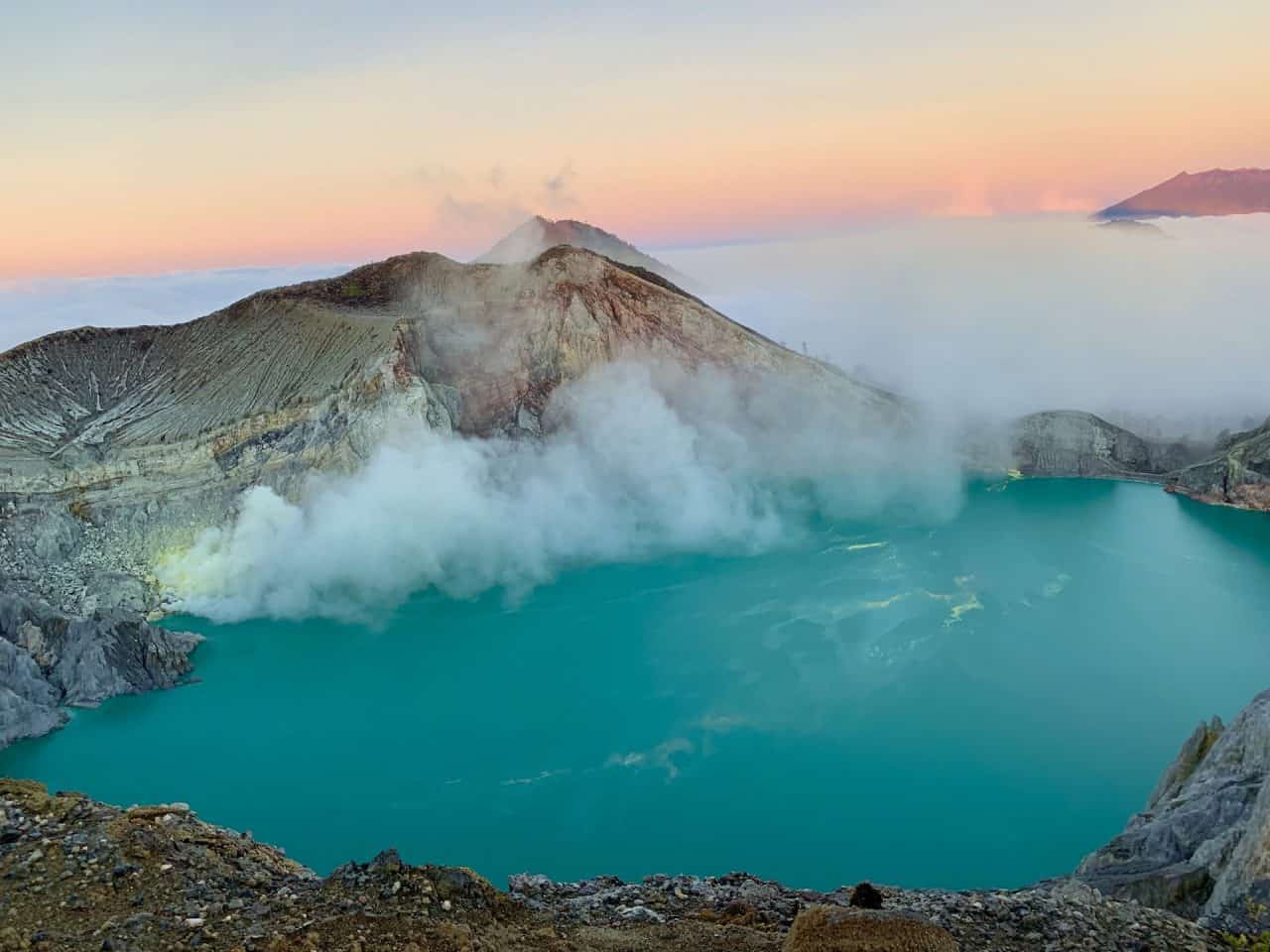 The Kawah  Ijen  Crater Sunrise Hike Volcano Blue Flame 