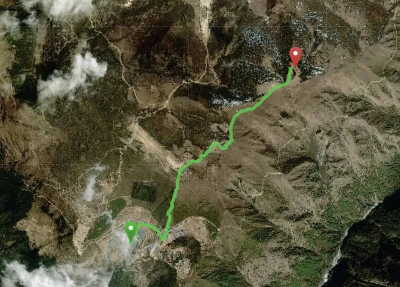 Namche Bazaar to Hotel Everest View Map