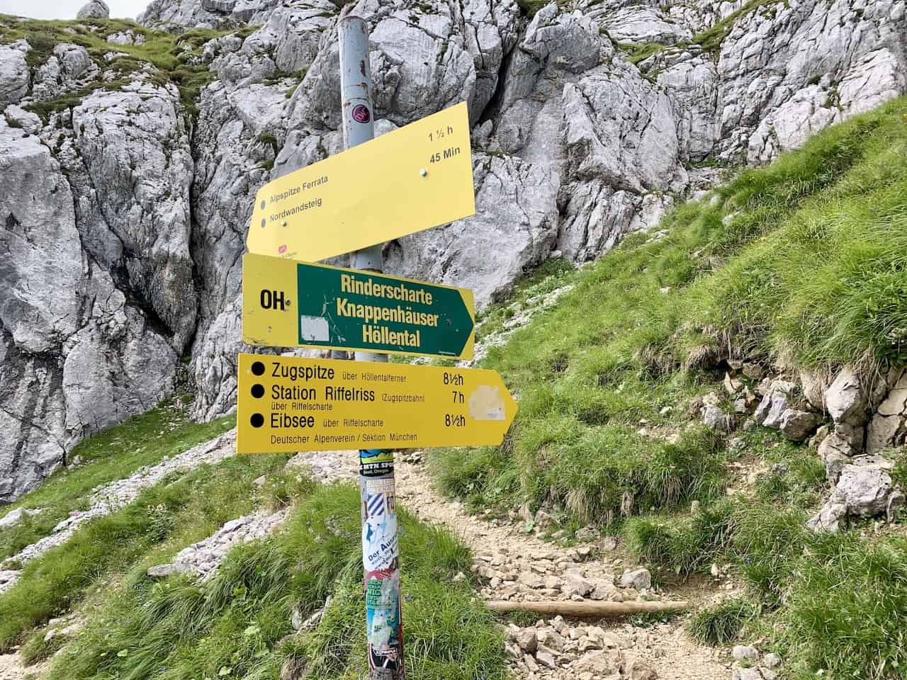 Rinderscharte Hiking Sign