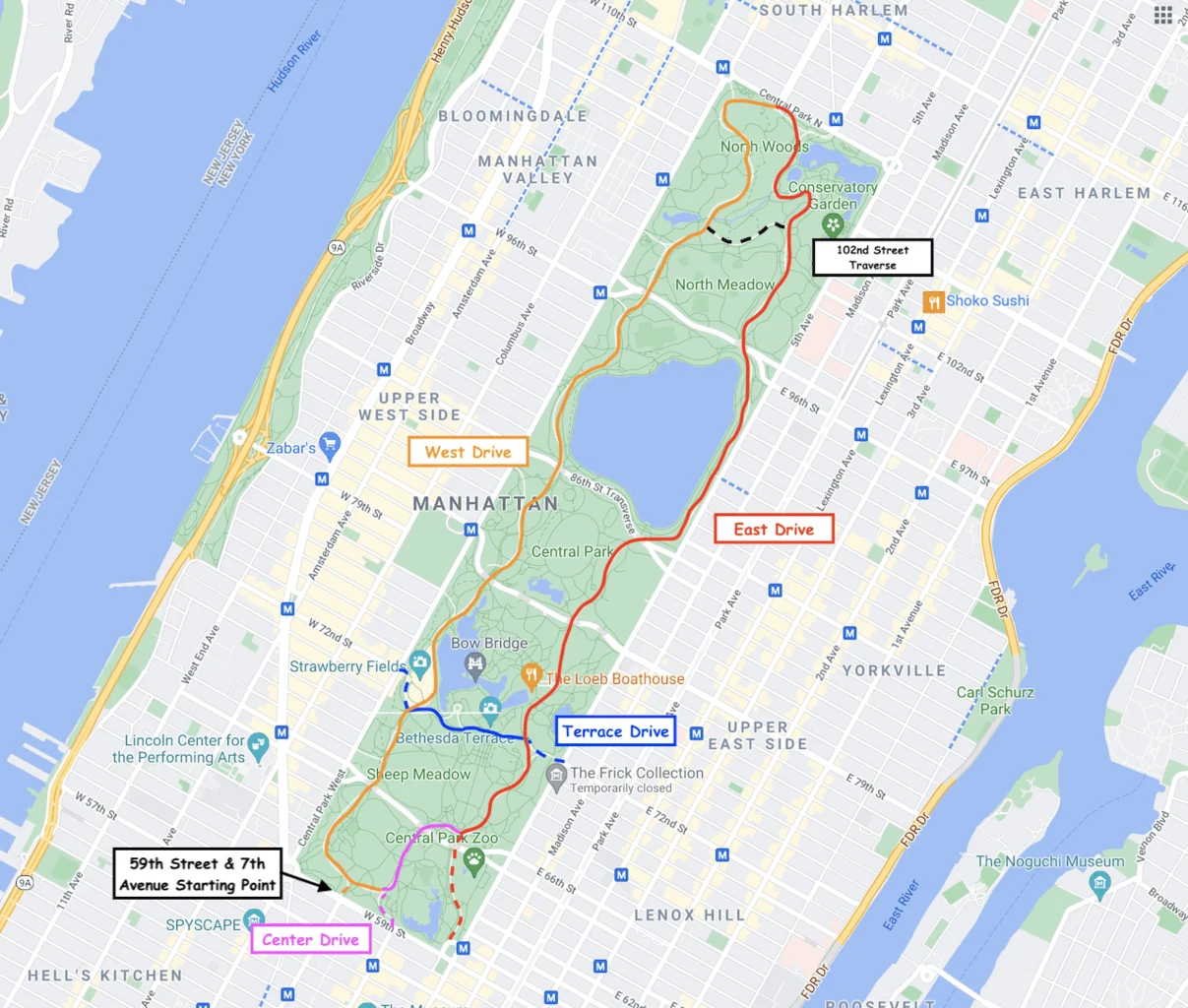 Central Park Full Loop Map & Routes