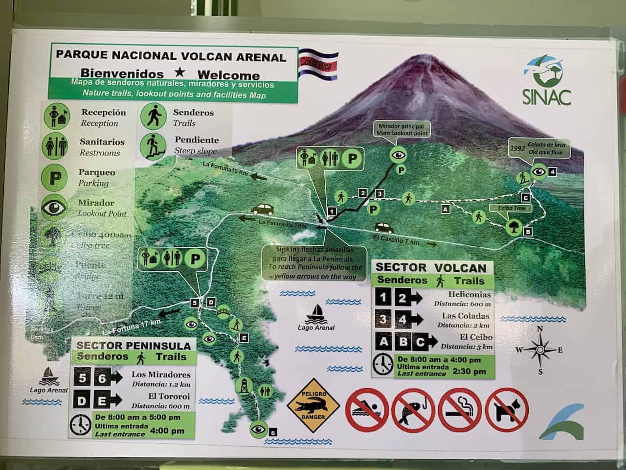 Arenal Volcano National Park Trail Map