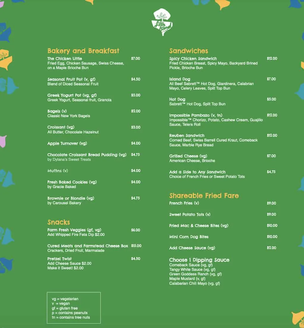 Little Island Menu