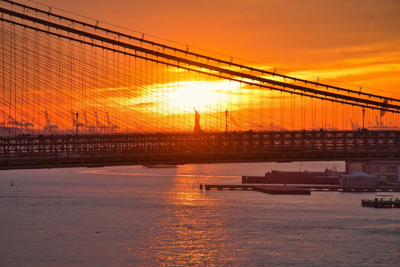 Statue of Liberty Torch Sunset Brooklyn Bridge