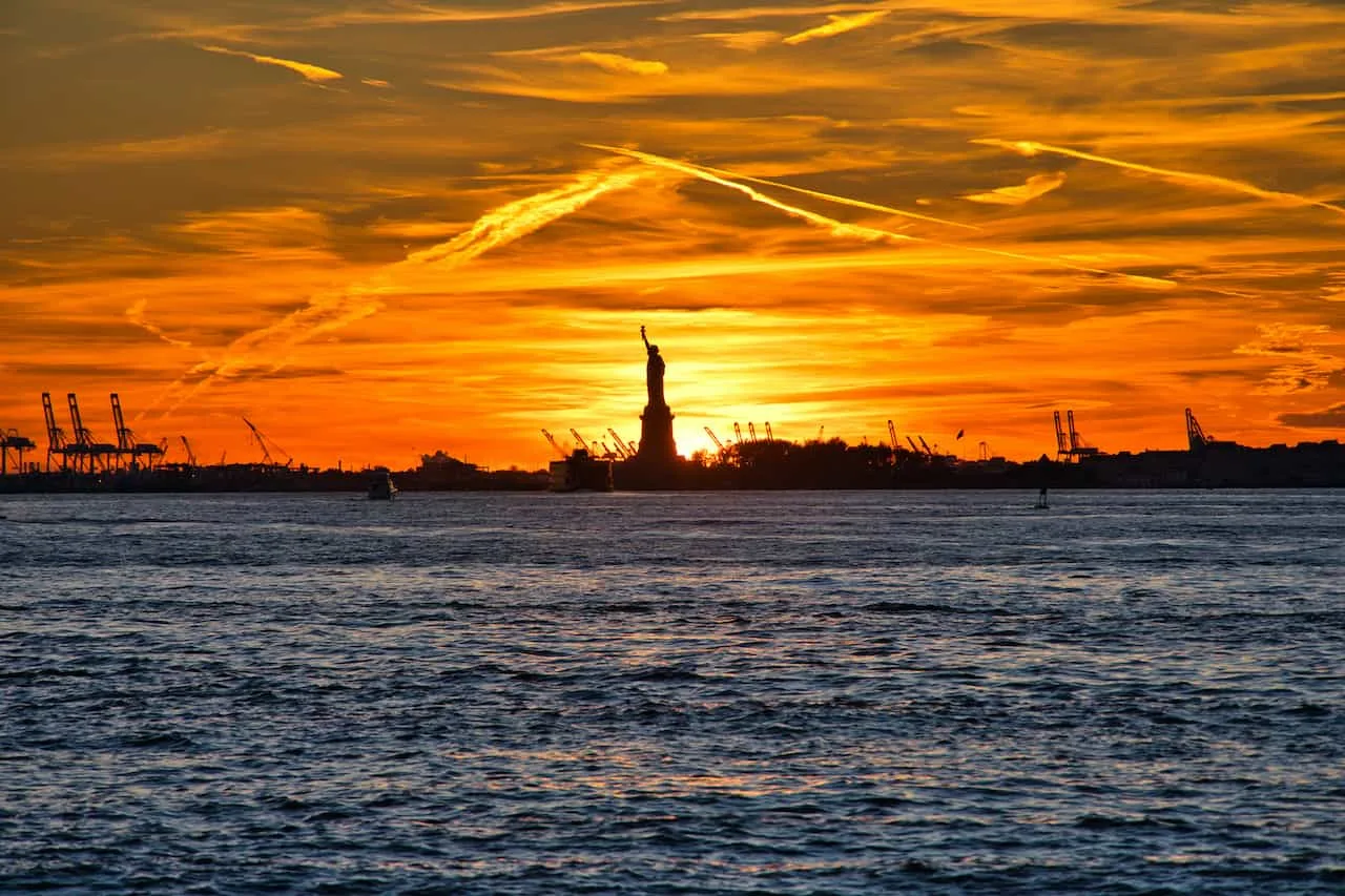 Statue of Liberty Sunset Brooklyn Bridge Park