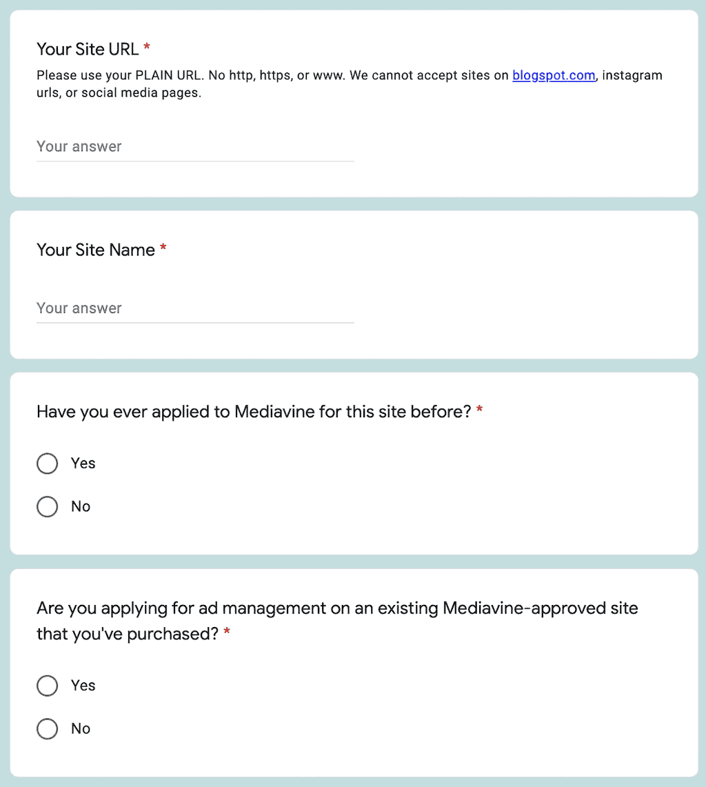 Mediavine Application