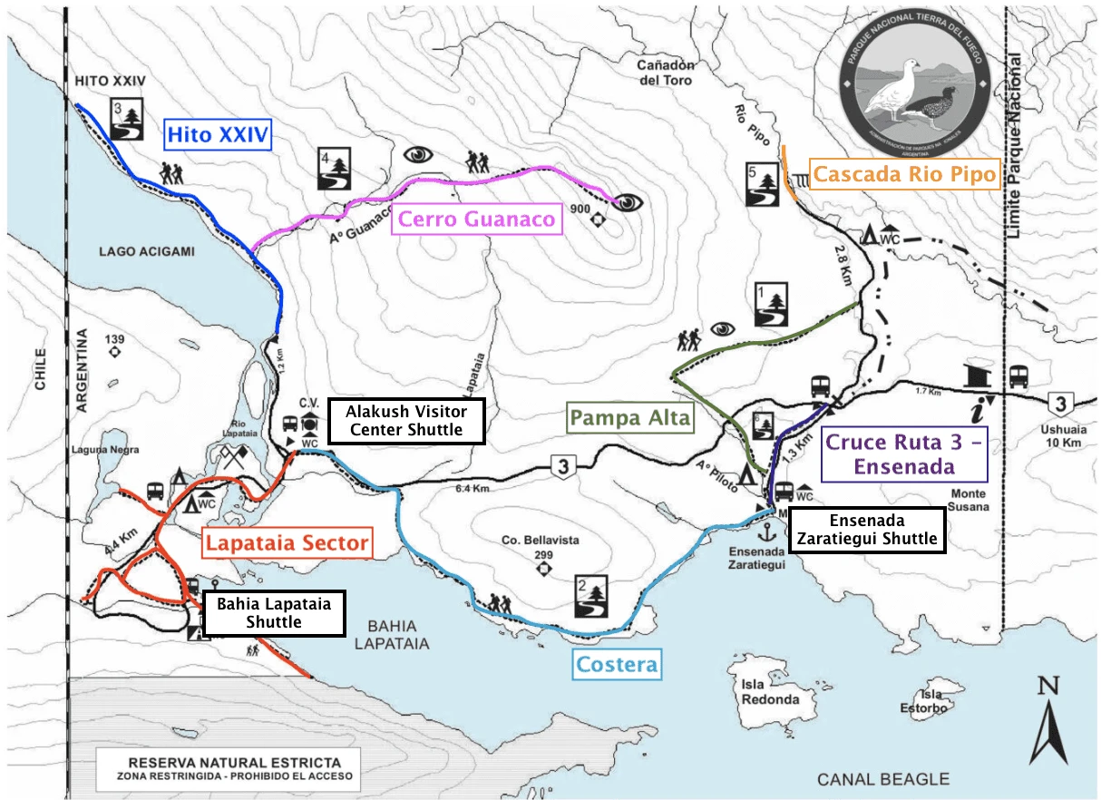 Tierra del Fuego National Park Hiking Map
