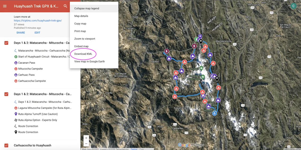 Download KML Huayhuash