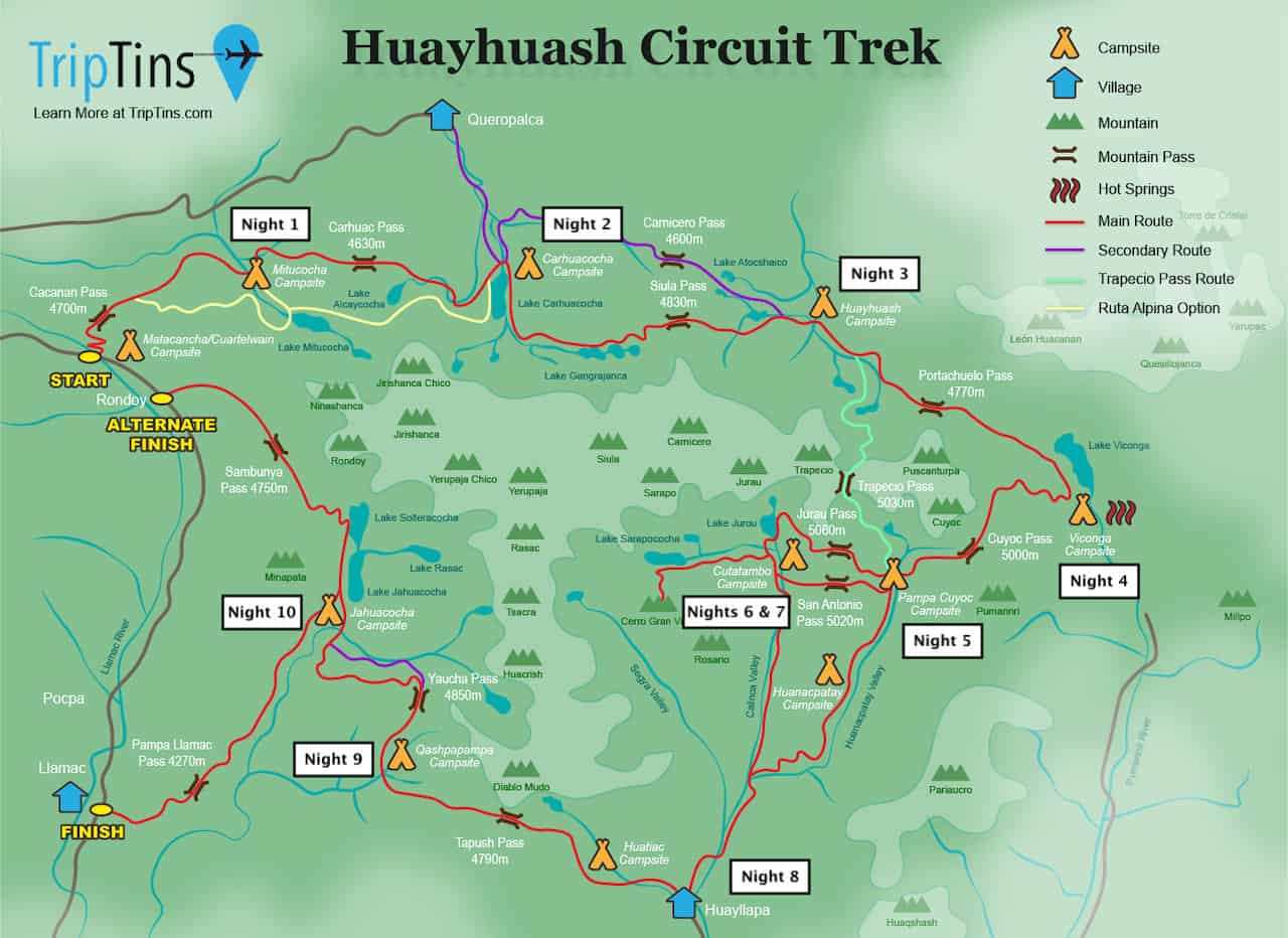 Huayhuash Circuit Map 11 Days