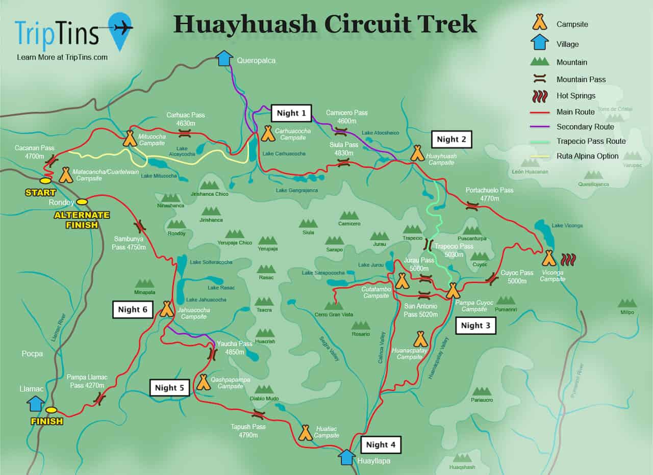 Huayhuash Circuit Map 7 Days