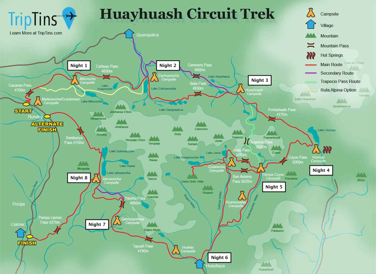 Huayhuash Circuit Map 9 Days