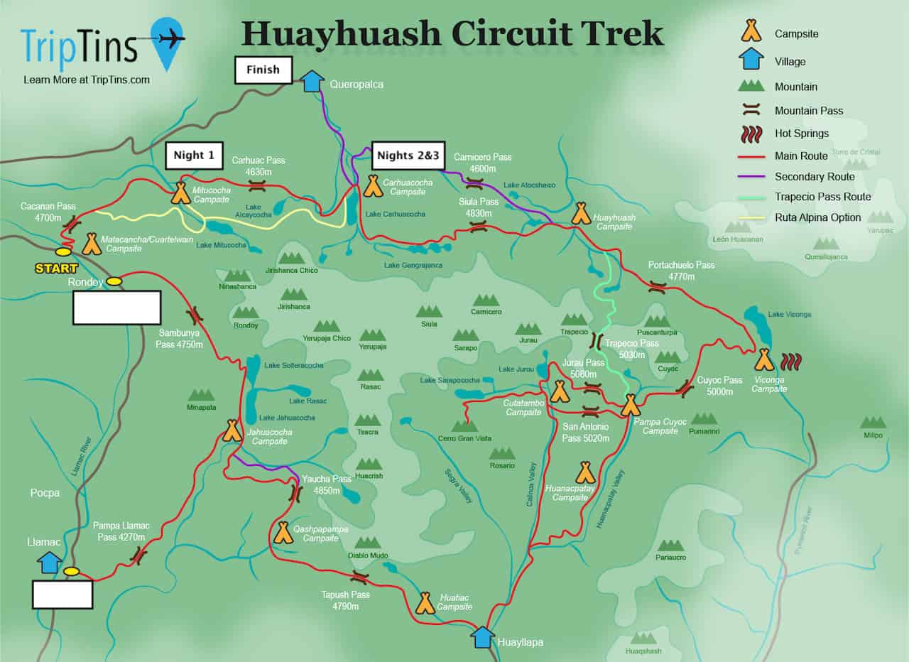 Huayhuash Map 4 Days