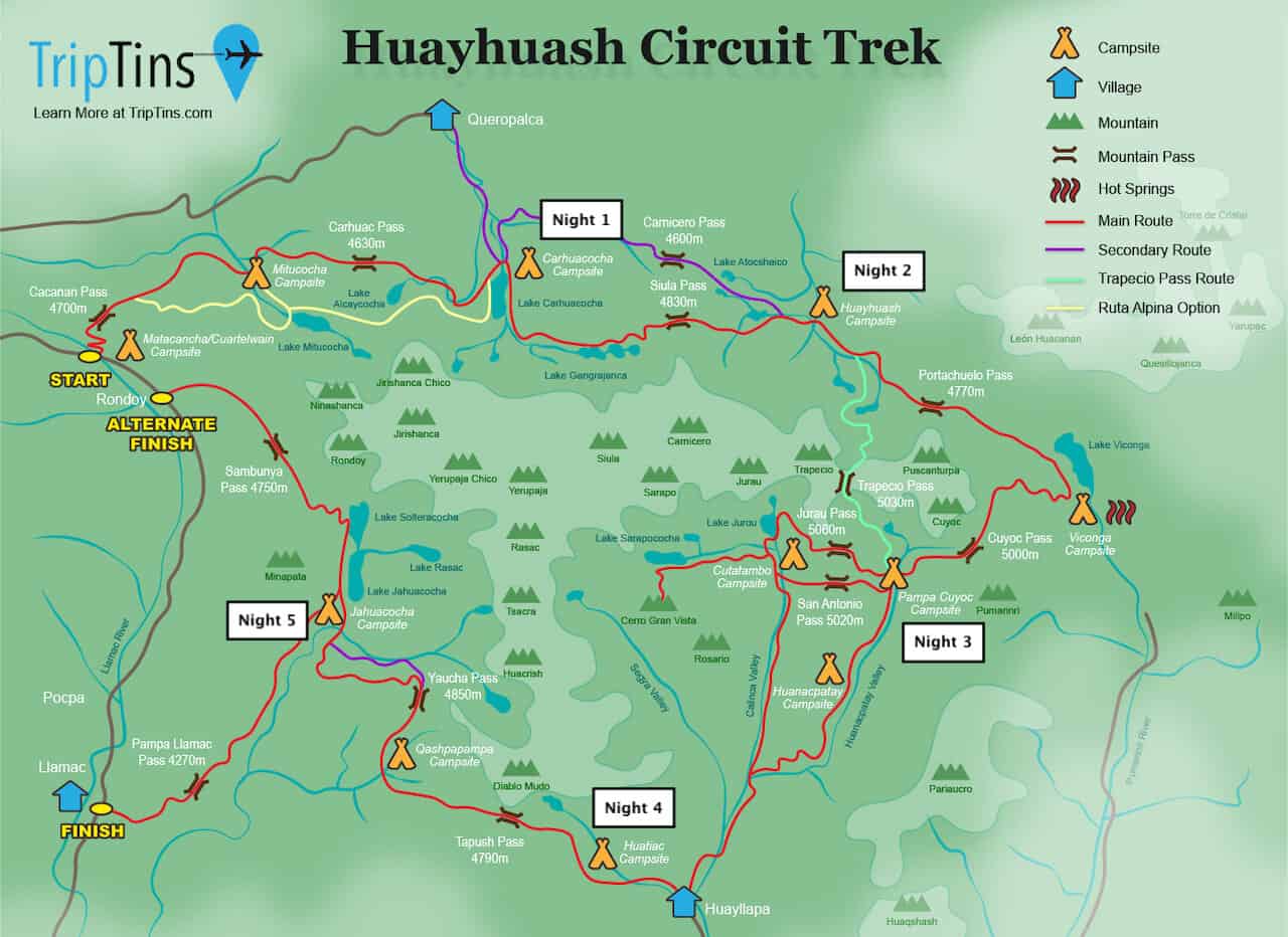 Huayhuash Map 6 Days