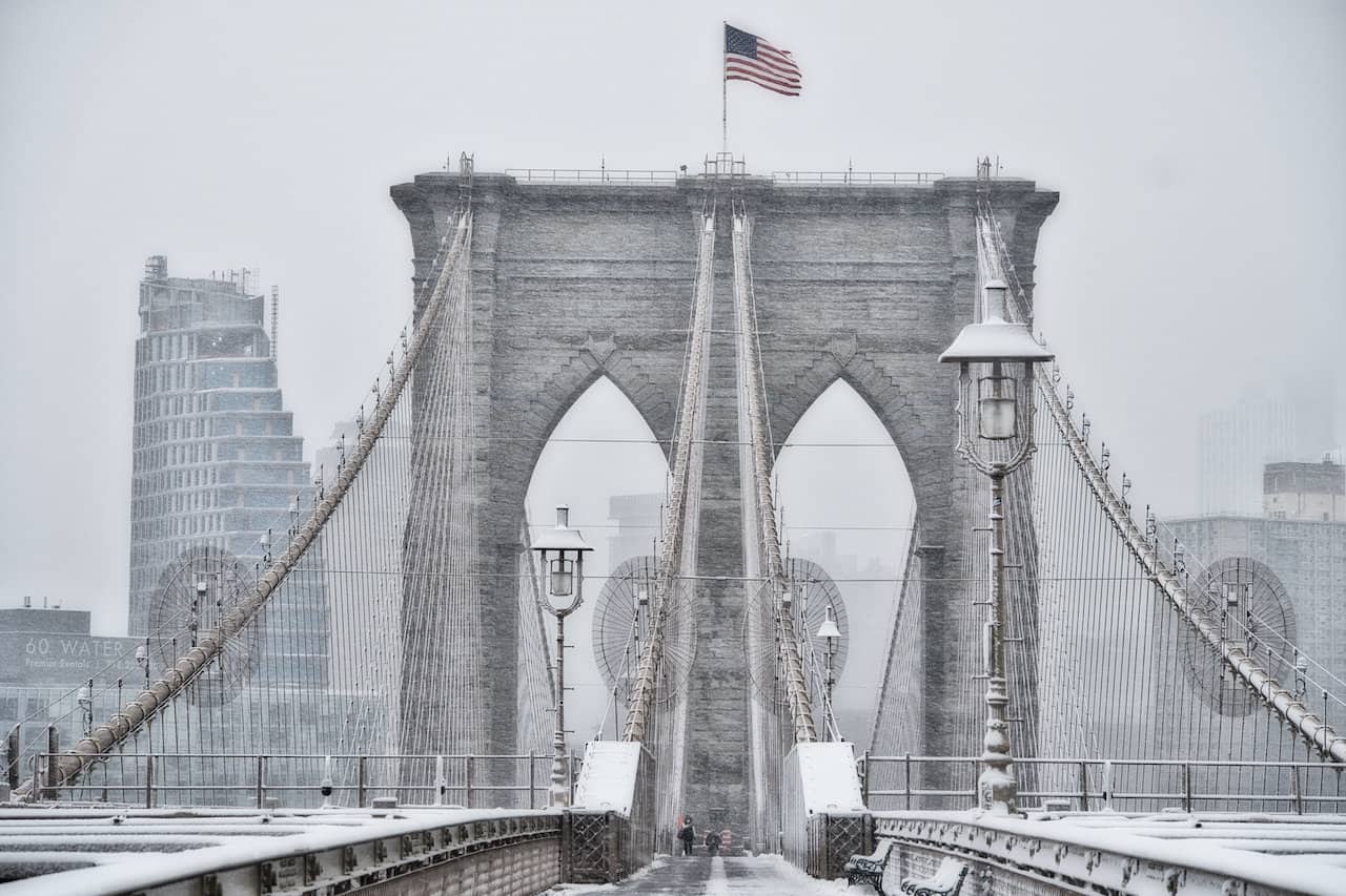 Brooklyn Bridge in Winter Snow