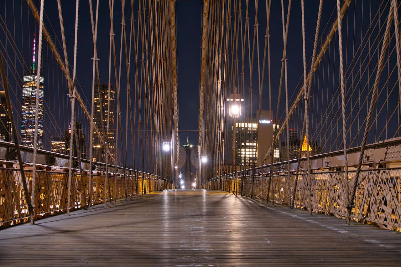 NYC Skyline Night Brooklyn Bridge