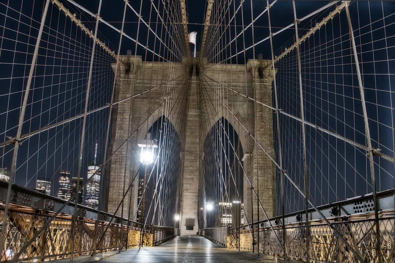Walking Brooklyn Bridge at Night