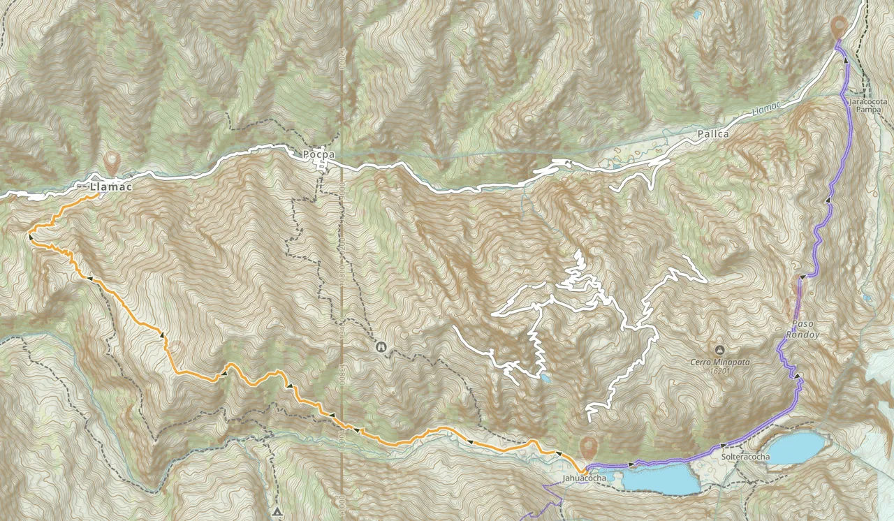 Jahuacocha to Llamac Map